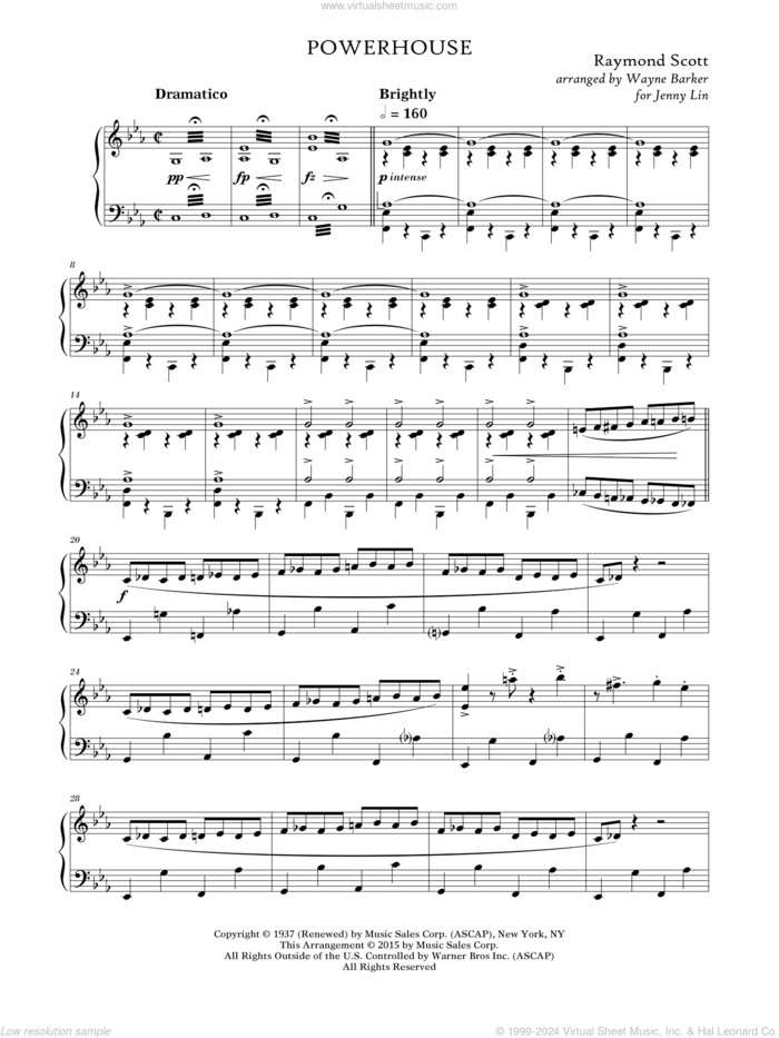 Powerhouse (arr. Wayne Barker) sheet music for piano solo by Raymond Scott and Wayne Barker, intermediate skill level