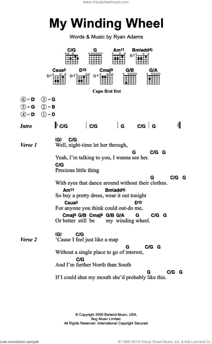 My Winding Wheel sheet music for guitar (chords) by Ryan Adams, intermediate skill level