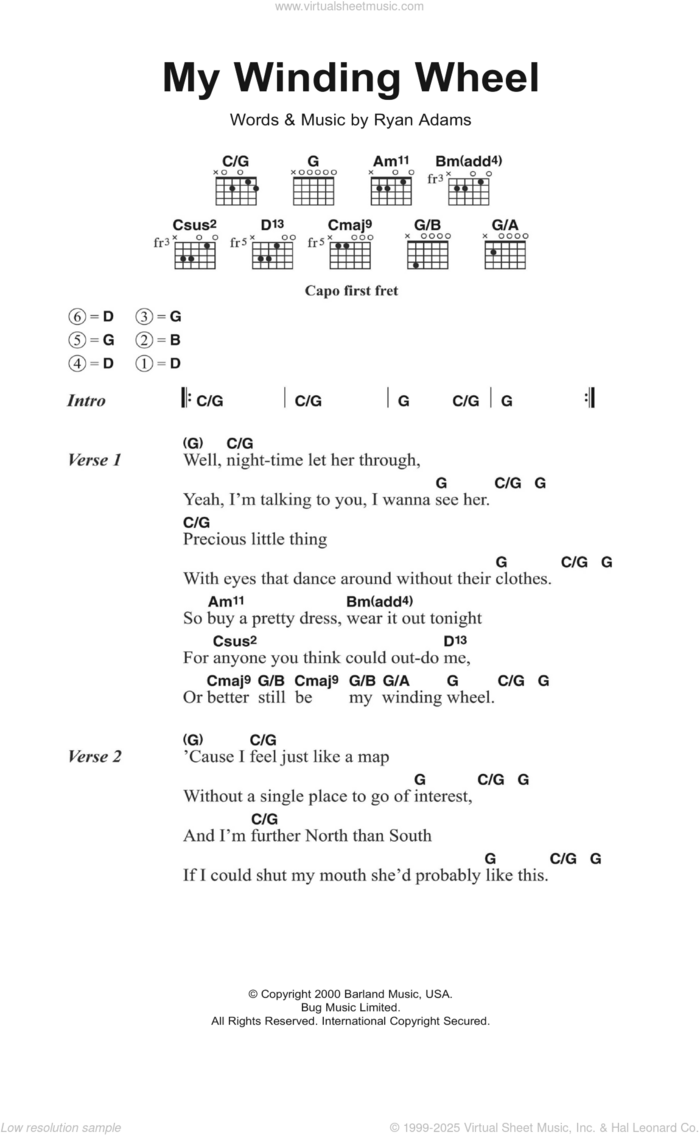 My Winding Wheel sheet music for guitar (chords) by Ryan Adams, intermediate skill level