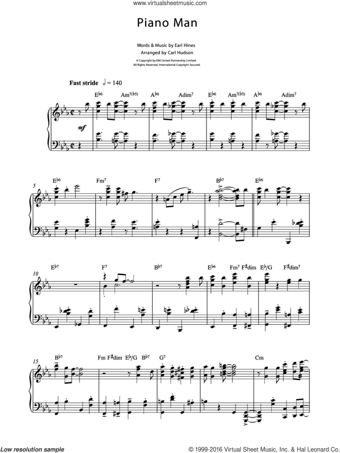 Piano Man sheet music for piano solo by Earl Hines, intermediate skill level