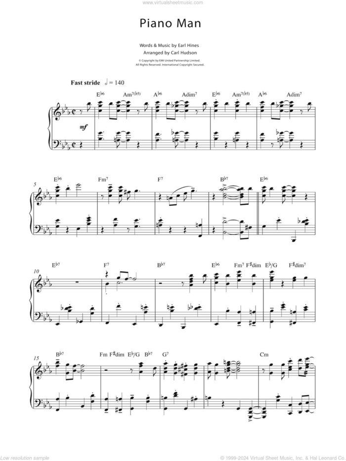 Piano Man sheet music for piano solo by Earl Hines, intermediate skill level