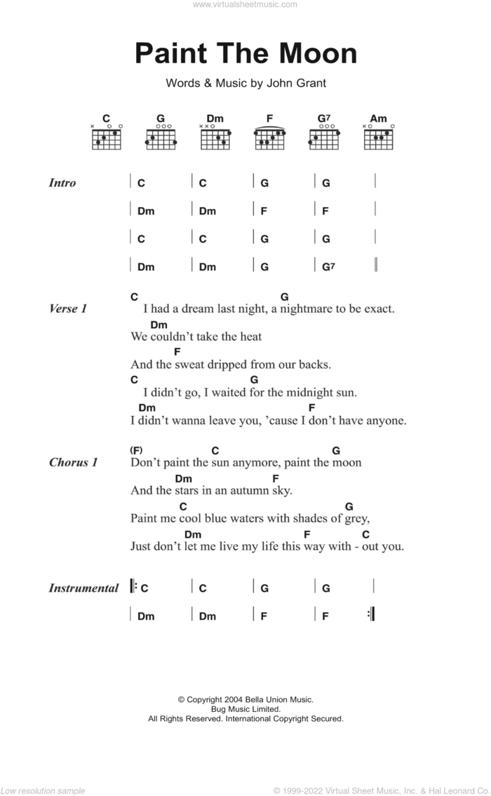 Paint The Moon sheet music for guitar (chords) by The Czars and John Grant, intermediate skill level
