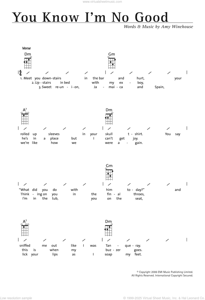 You Know I'm No Good sheet music for ukulele (chords) by Amy Winehouse, intermediate skill level