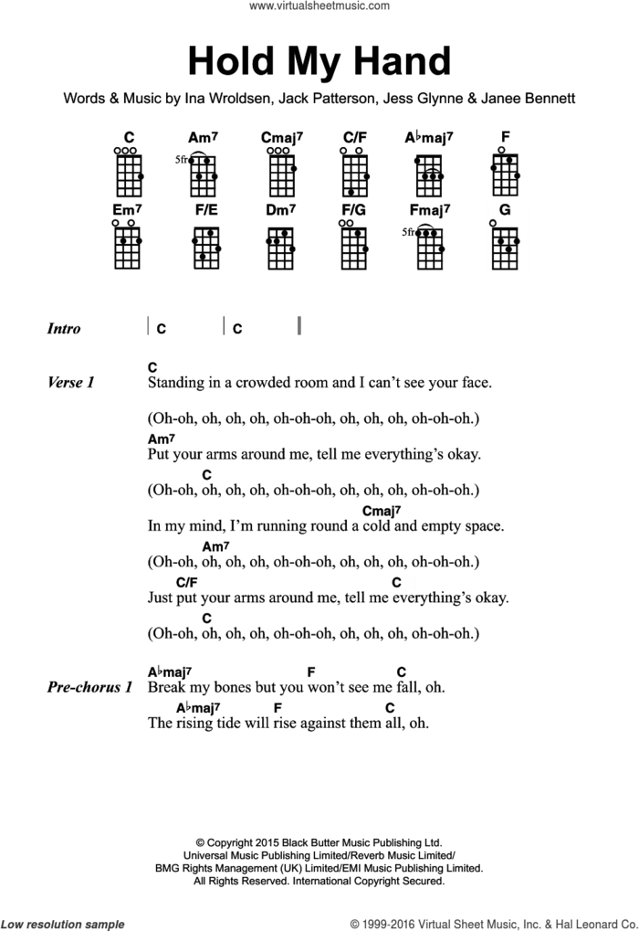Hold My Hand sheet music for voice, piano or guitar by Jess Glynne, Ina Wroldsen, Jack Patterson and Janee Bennett, intermediate skill level
