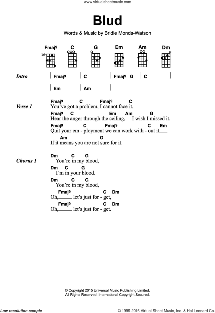 Blud sheet music for voice, piano or guitar by SOAK and Bridie Monds-Watson, intermediate skill level