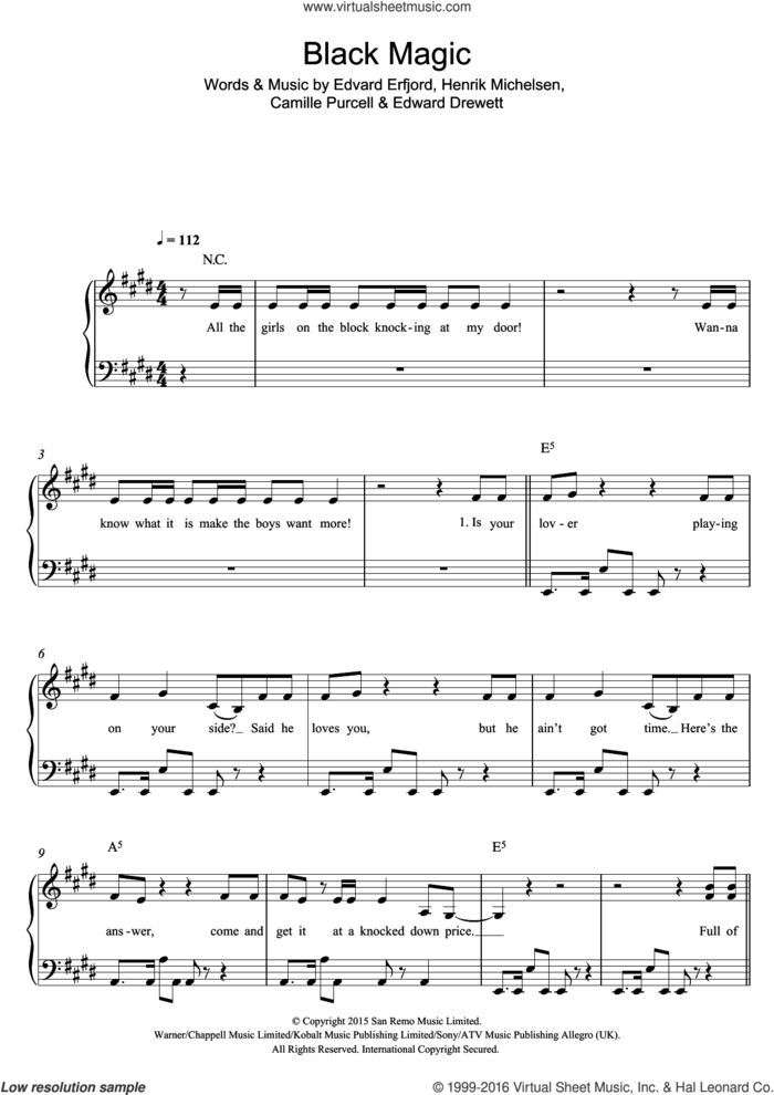 Black Magic, (easy) sheet music for piano solo by Little Mix, Camille Purcell, Edvard Erfjord, Edward Drewett and Henrik Michelsen, easy skill level
