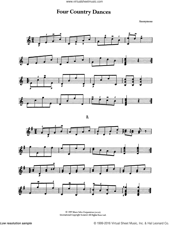 Four Country Dances sheet music for guitar solo (chords) by Anonymous, classical score, easy guitar (chords)