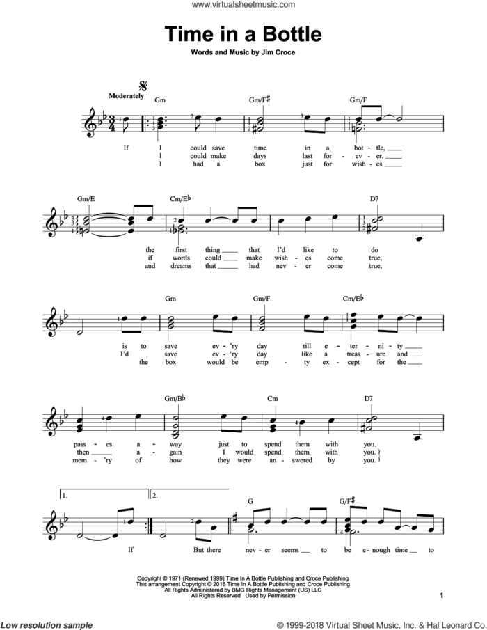 Time In A Bottle sheet music for guitar solo (chords) by Jim Croce, easy guitar (chords)