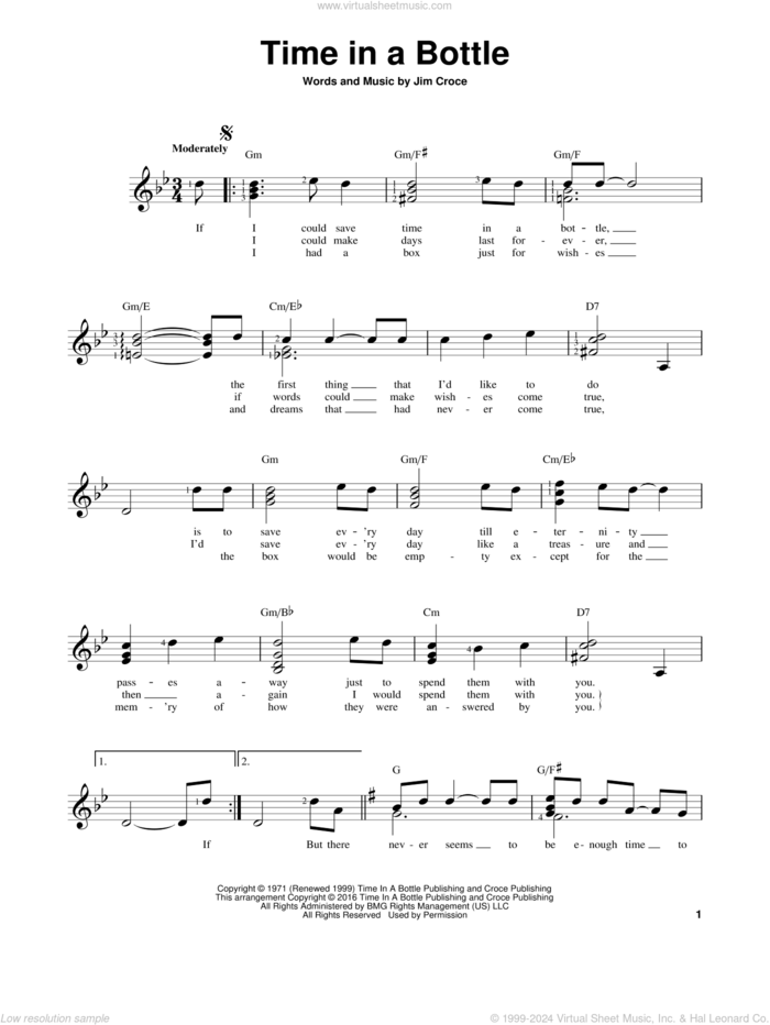 Time In A Bottle sheet music for guitar solo (chords) by Jim Croce, easy guitar (chords)