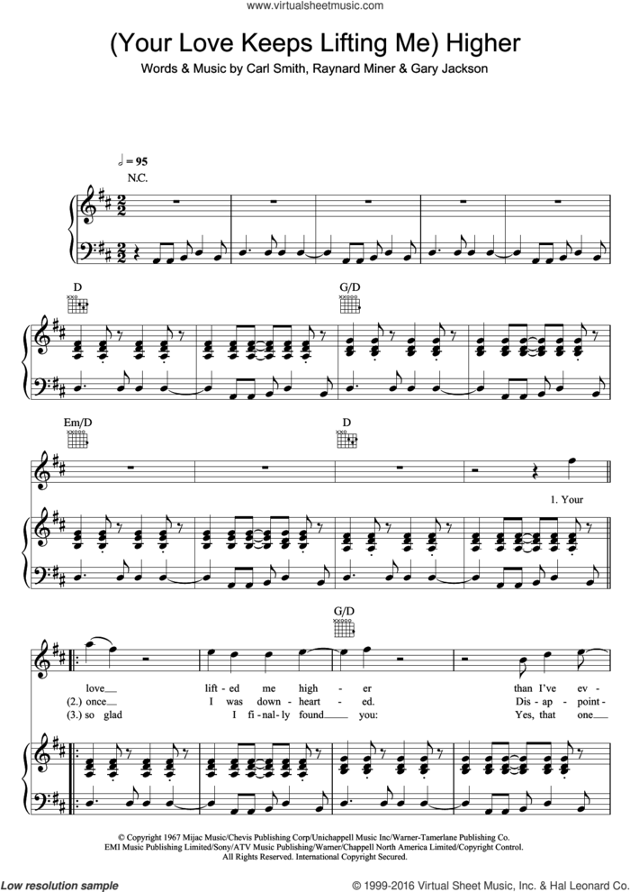 (Your Love Has Lifted Me) Higher And Higher sheet music for voice, piano or guitar by Jackie Wilson, Carl Smith, Gary Jackson and Raynard Miner, intermediate skill level