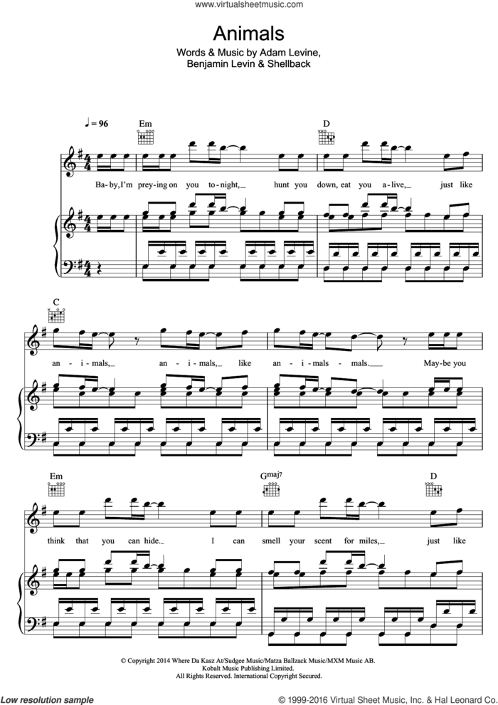5 - Animals sheet music for voice, piano or guitar (PDF)