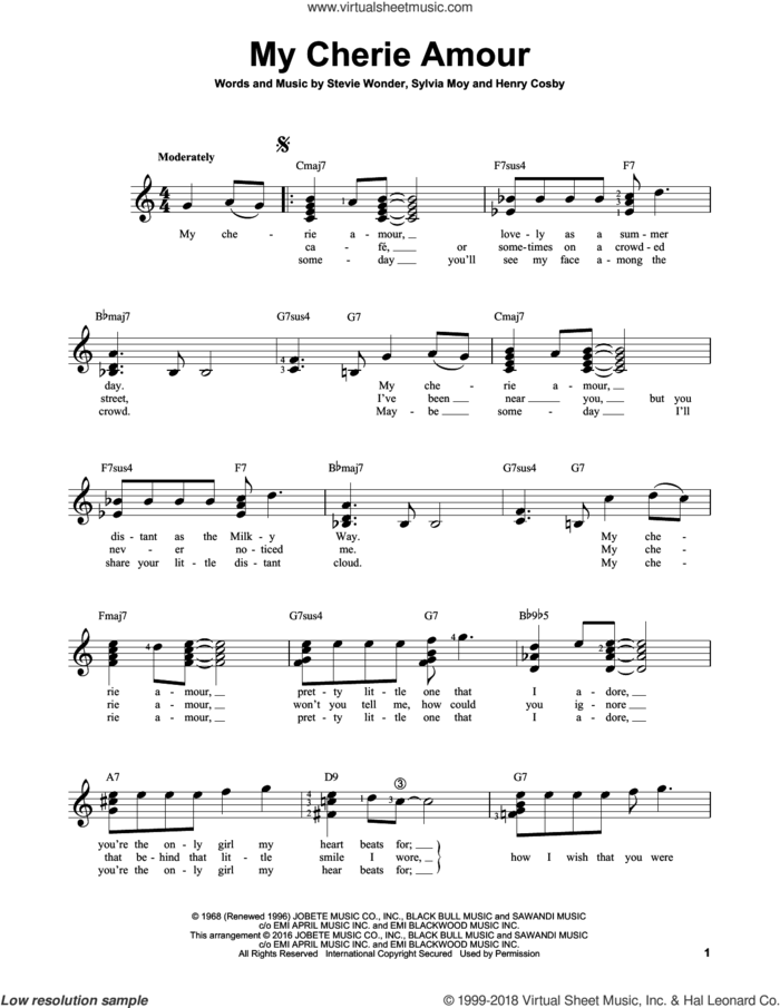 My Cherie Amour sheet music for guitar solo (chords) by Stevie Wonder, Henry Cosby and Sylvia Moy, easy guitar (chords)