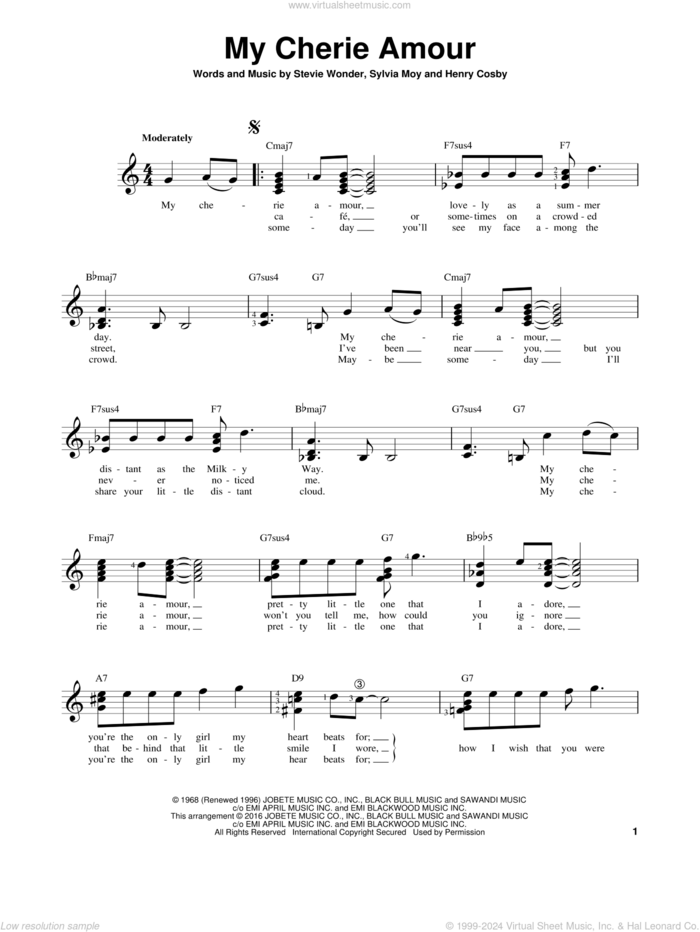 My Cherie Amour sheet music for guitar solo (chords) by Stevie Wonder, Henry Cosby and Sylvia Moy, easy guitar (chords)