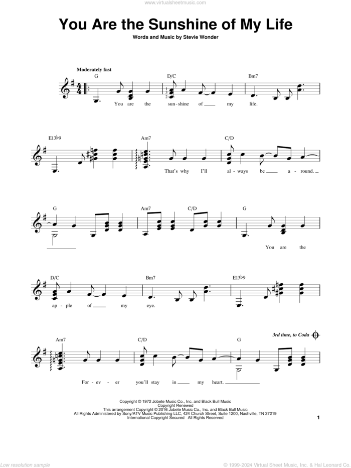 You Are The Sunshine Of My Life sheet music for guitar solo (chords) by Stevie Wonder, easy guitar (chords)