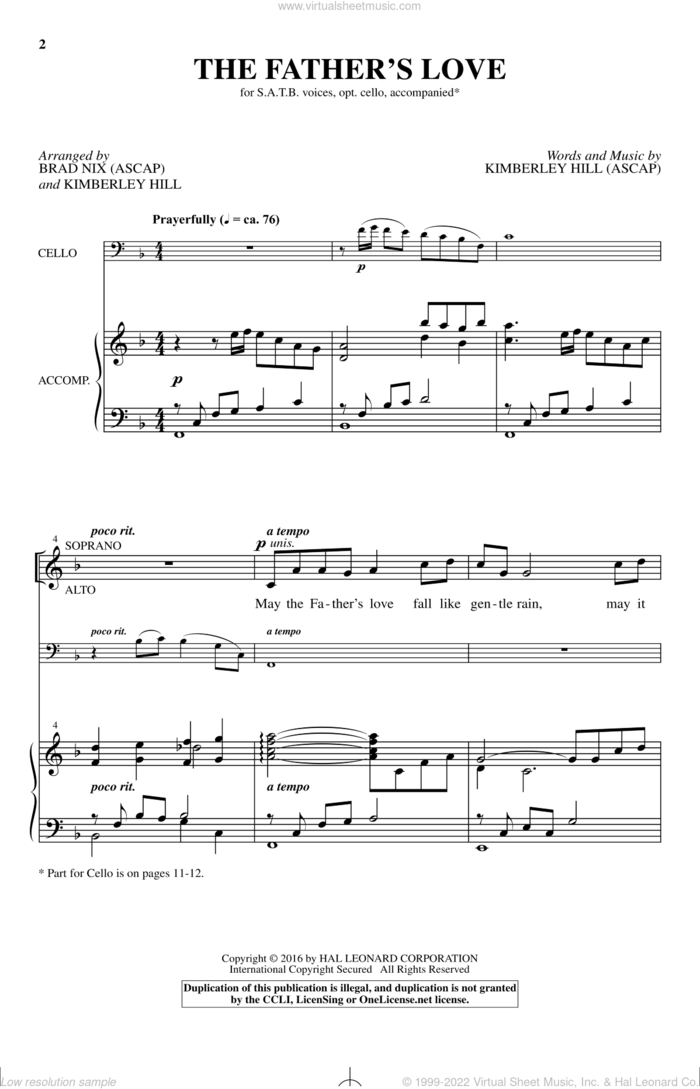 The Father's Love sheet music for choir (SATB: soprano, alto, tenor, bass) by Kimberley Hill and Brad Nix, intermediate skill level