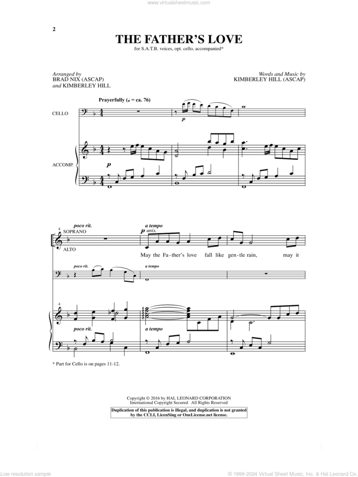 The Father's Love sheet music for choir (SATB: soprano, alto, tenor, bass) by Kimberley Hill and Brad Nix, intermediate skill level