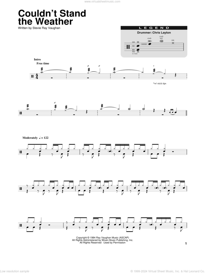 Couldn't Stand The Weather sheet music for drums by Stevie Ray Vaughan, intermediate skill level