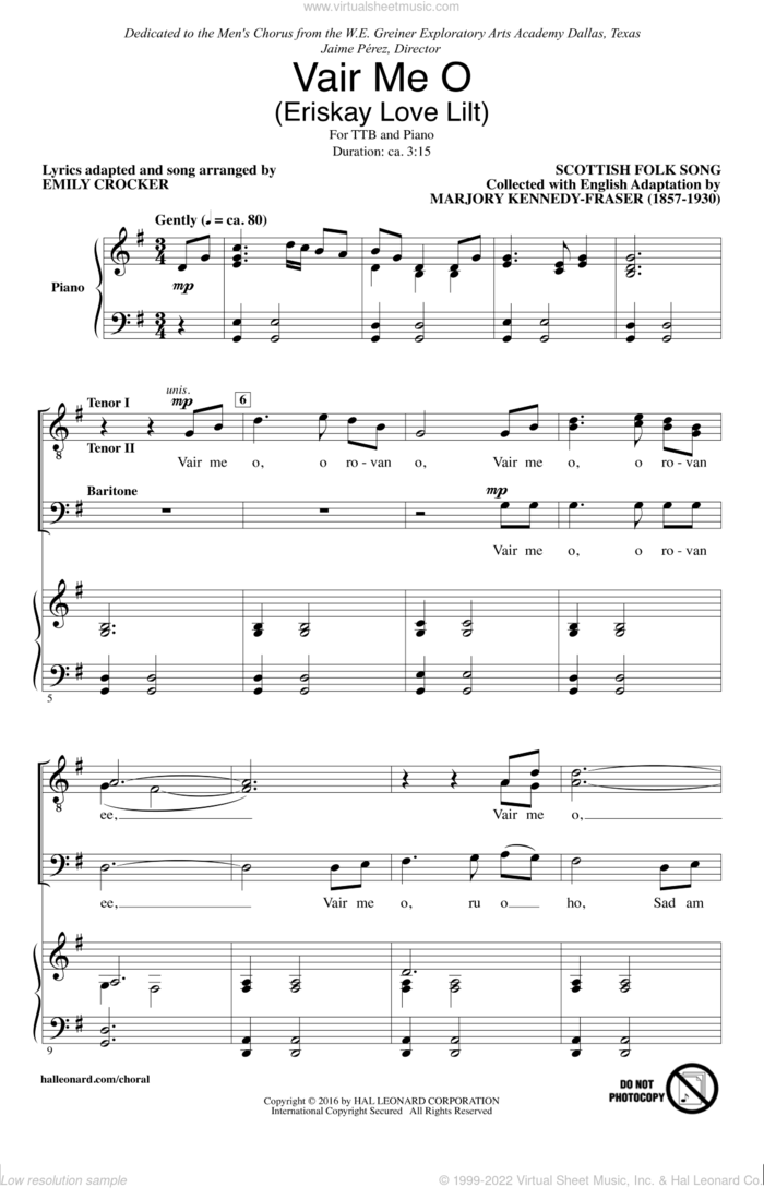 Vair Me O (Eriskay Love Lilt) sheet music for choir (TTBB: tenor, bass)