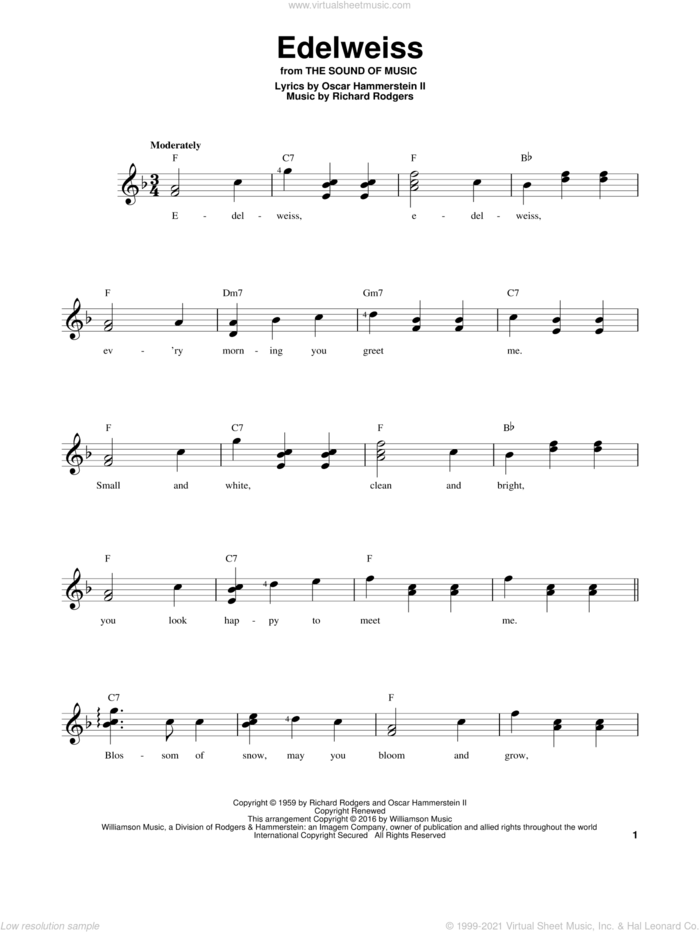 Edelweiss sheet music for guitar solo (chords) by Rodgers & Hammerstein, Oscar II Hammerstein and Richard Rodgers, easy guitar (chords)