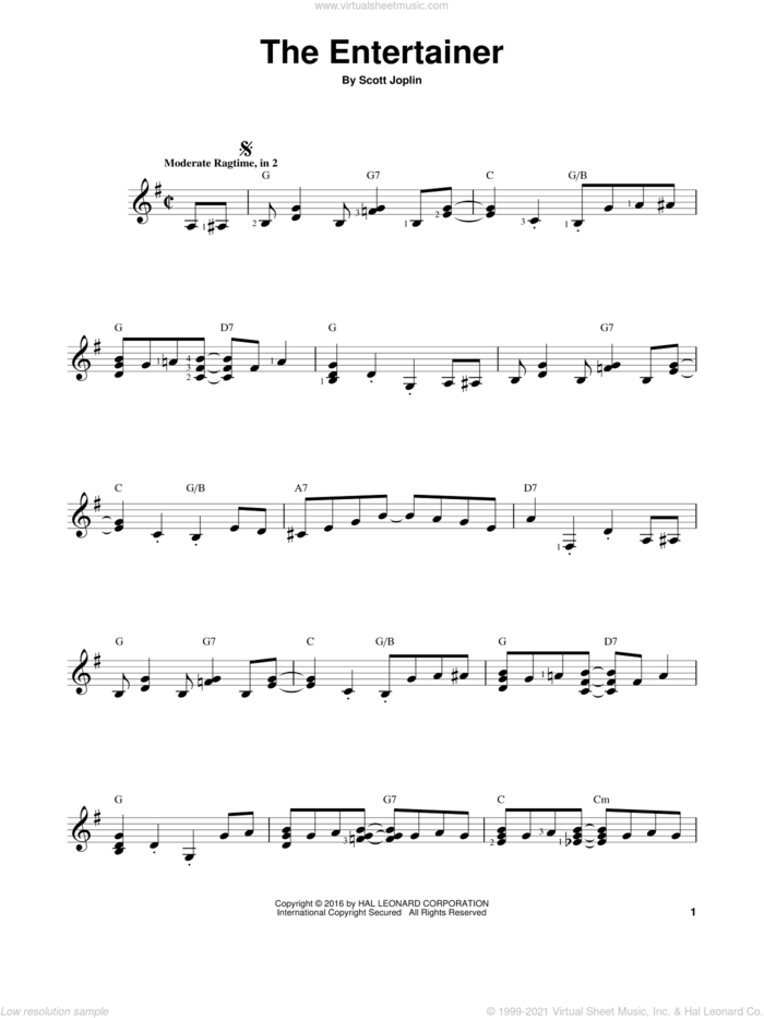 The Entertainer sheet music for guitar solo (chords) by Scott Joplin, easy guitar (chords)