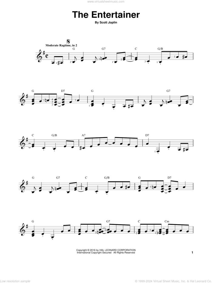 The Entertainer sheet music for guitar solo (chords) by Scott Joplin, easy guitar (chords)