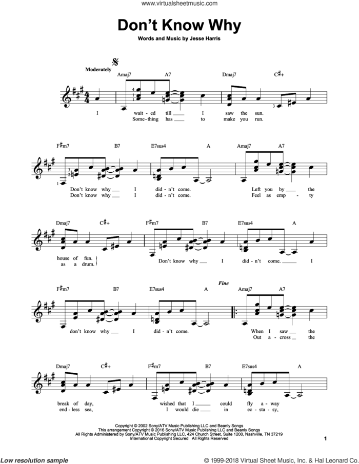 Don't Know Why sheet music for guitar solo (chords) by Norah Jones and Jesse Harris, easy guitar (chords)