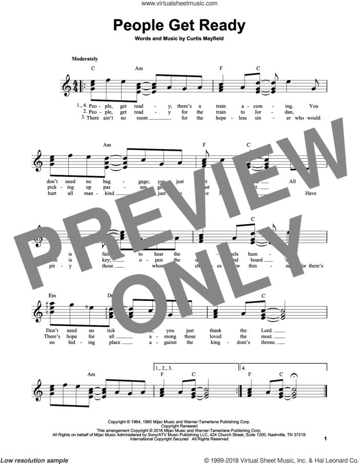 People Get Ready sheet music for guitar solo (chords) by Bob Marley, Rod Stewart and Curtis Mayfield, easy guitar (chords)