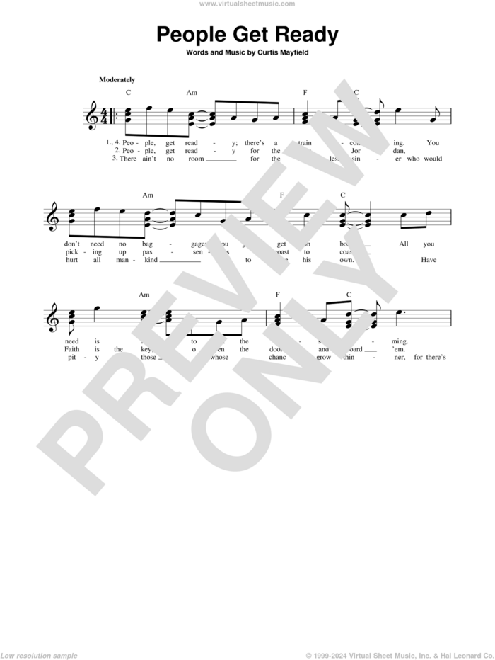 People Get Ready sheet music for guitar solo (chords) by Bob Marley, Rod Stewart and Curtis Mayfield, easy guitar (chords)