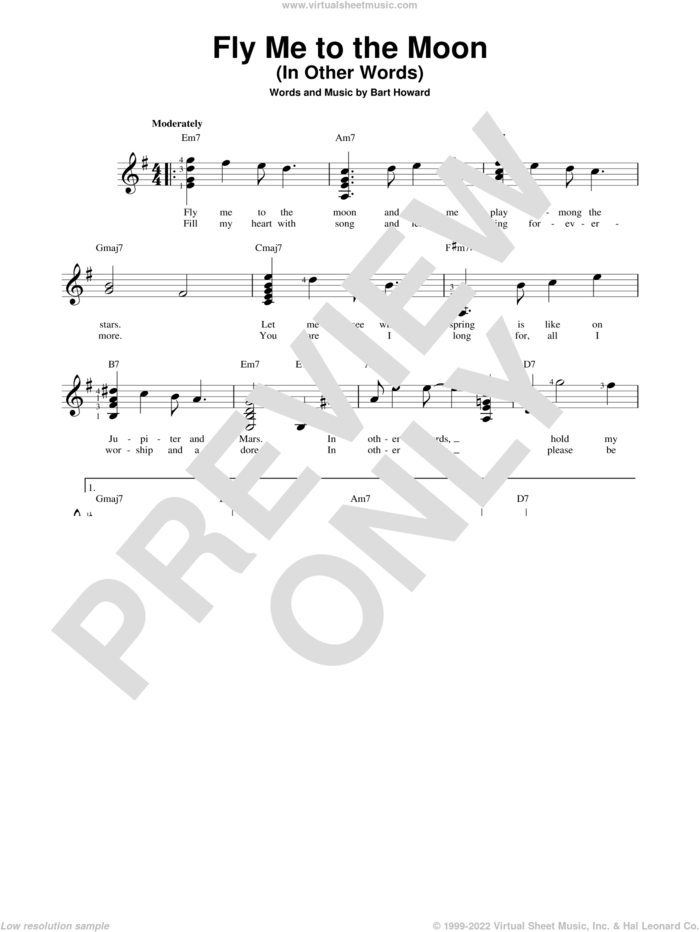 Fly Me To The Moon (In Other Words) sheet music for guitar solo (chords) by Tony Bennett and Bart Howard, wedding score, easy guitar (chords)