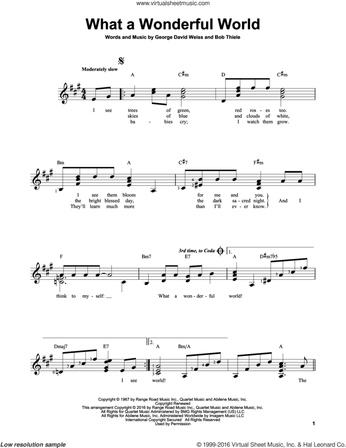 What A Wonderful World sheet music for guitar solo (chords) by Louis Armstrong, Louis Armstrong with Kenny G., Bob Thiele and George David Weiss, easy guitar (chords)