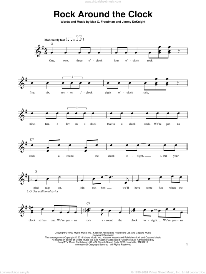 Rock Around The Clock sheet music for guitar solo (chords) by Bill Haley & His Comets, Jimmy DeKnight and Max C. Freedman, easy guitar (chords)