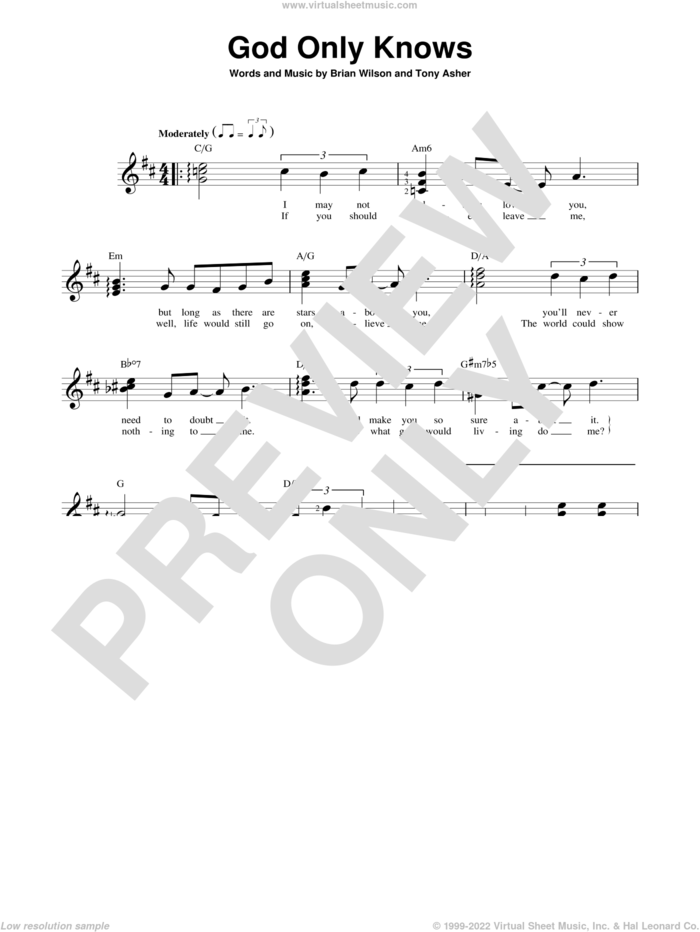 God Only Knows sheet music for guitar solo (chords) by The Beach Boys, Brian Wilson and Tony Asher, easy guitar (chords)