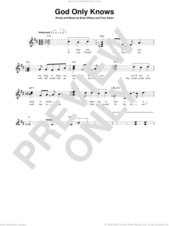 God Only Knows sheet music for guitar solo (chords) by The Beach Boys, Brian Wilson and Tony Asher, easy guitar (chords)