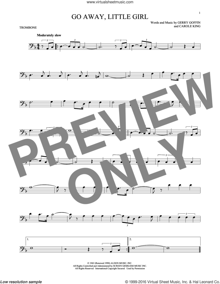 Go Away, Little Girl sheet music for trombone solo by Donny Osmond, Steve Lawrence, Carole King and Gerry Goffin, intermediate skill level