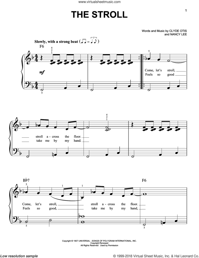The Stroll sheet music for piano solo by The Diamonds, Clyde Otis and Nancy Lee, beginner skill level