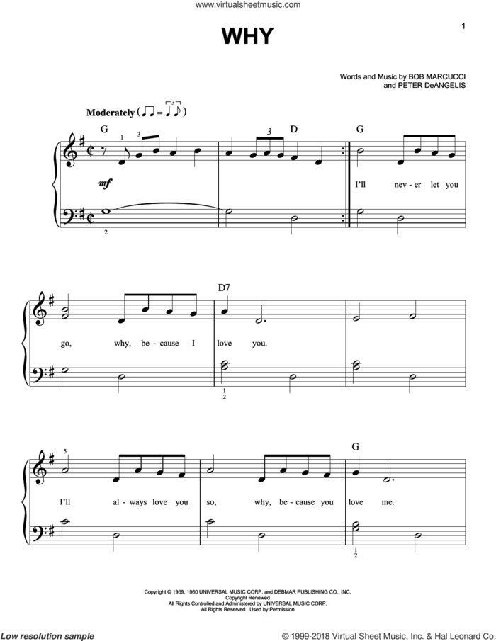 Why sheet music for piano solo by Frankie Avalon, Bob Marcucci and Peter DeAngelis, beginner skill level
