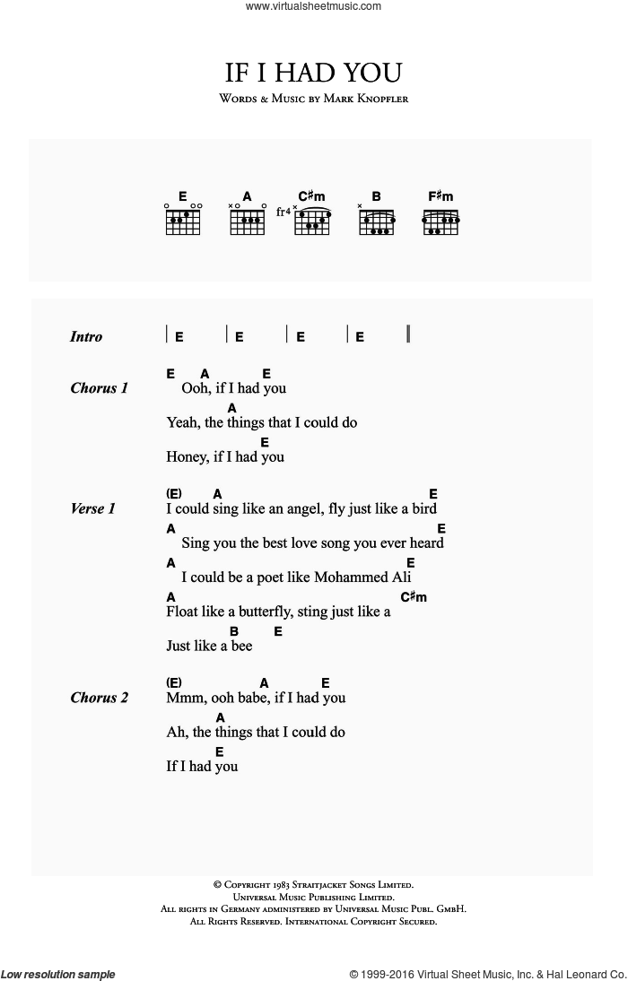 If I Had You sheet music for guitar (chords) by Dire Straits and Mark Knopfler, intermediate skill level