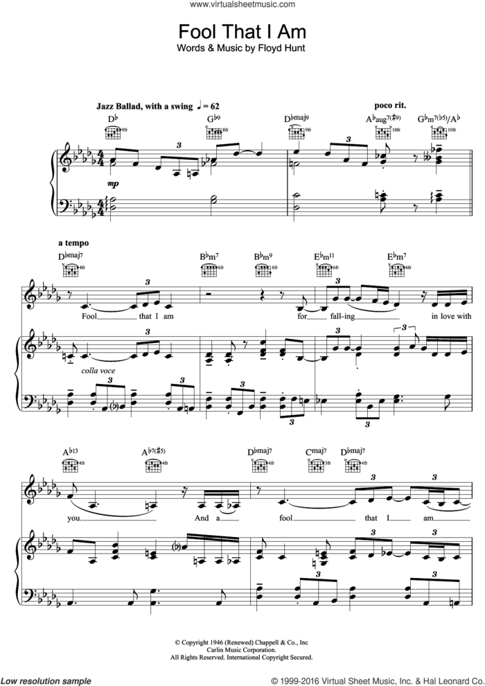 Fool That I Am sheet music for voice, piano or guitar by Adele and Floyd Hunt, intermediate skill level