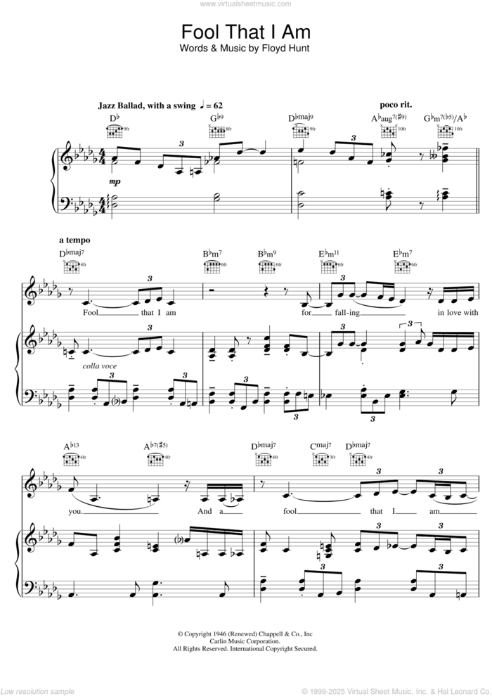 Fool That I Am sheet music for voice, piano or guitar by Adele and Floyd Hunt, intermediate skill level