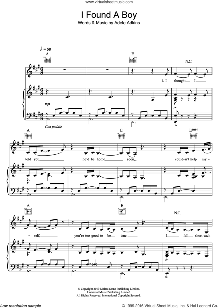 I Found A Boy sheet music for voice, piano or guitar by Adele and Adele Adkins, intermediate skill level