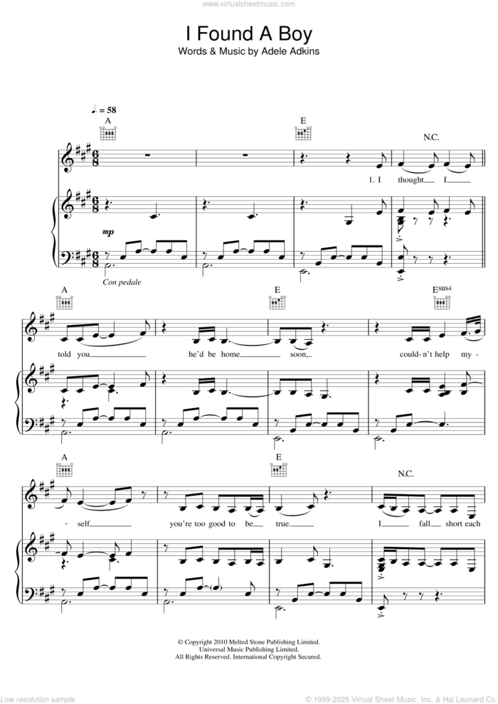 I Found A Boy sheet music for voice, piano or guitar by Adele and Adele Adkins, intermediate skill level