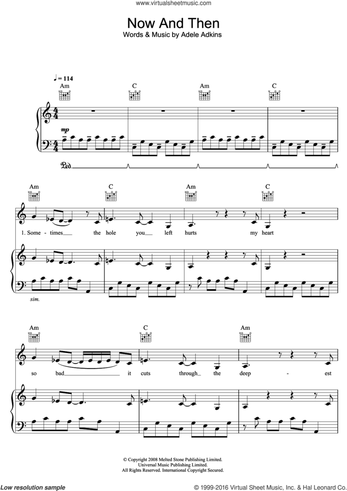 Now And Then sheet music for voice, piano or guitar by Adele and Adele Adkins, intermediate skill level