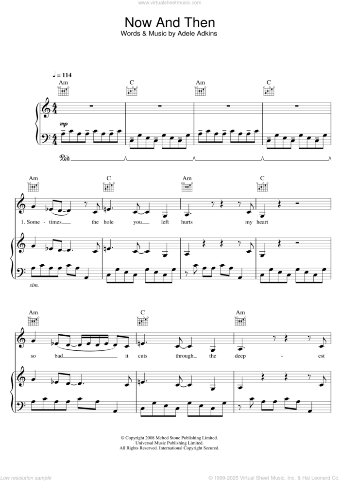 Now And Then sheet music for voice, piano or guitar by Adele and Adele Adkins, intermediate skill level