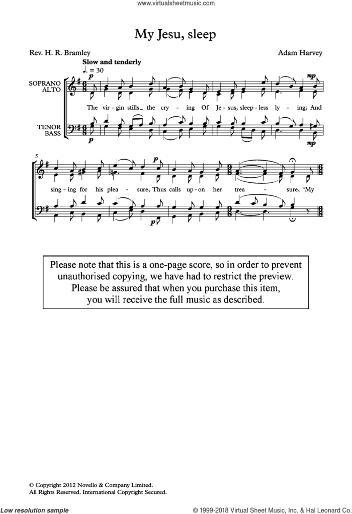My Jesu, Sleep sheet music for choir by Adam Harvey, classical score, intermediate skill level