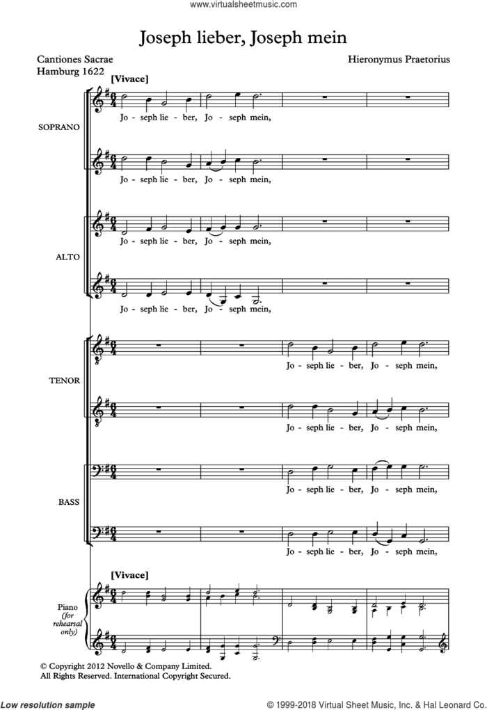 Joseph, Lieber Joseph Mein sheet music for choir by Hieronymus Praetorius, classical score, intermediate skill level