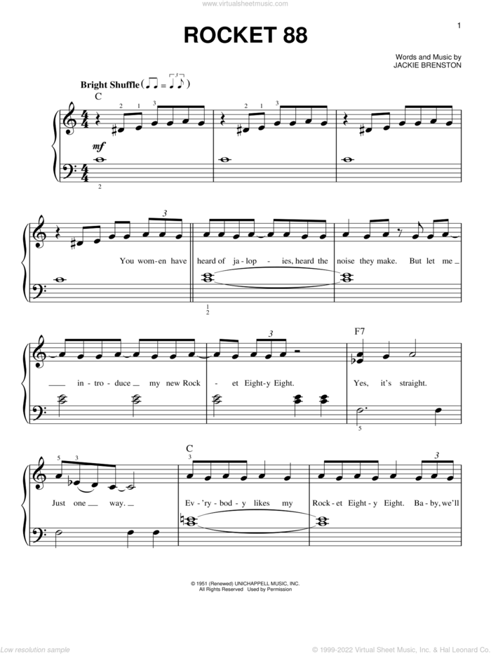 Rocket 88 sheet music for piano solo by Jackie Brenston, beginner skill level