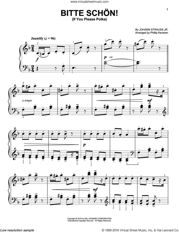 Bitte schon! (If You Please Polka) [Classical version] (arr. Phillip Keveren) sheet music for piano solo by Johann Strauss, Jr. and Phillip Keveren, easy skill level