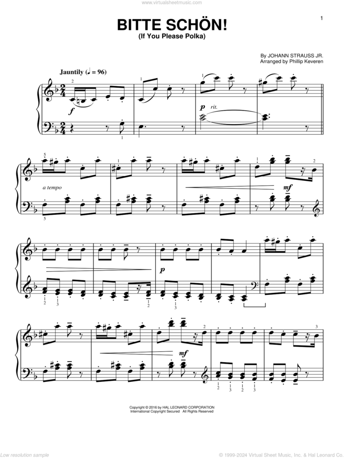 Bitte schon! (If You Please Polka) [Classical version] (arr. Phillip Keveren) sheet music for piano solo by Johann Strauss, Jr. and Phillip Keveren, easy skill level