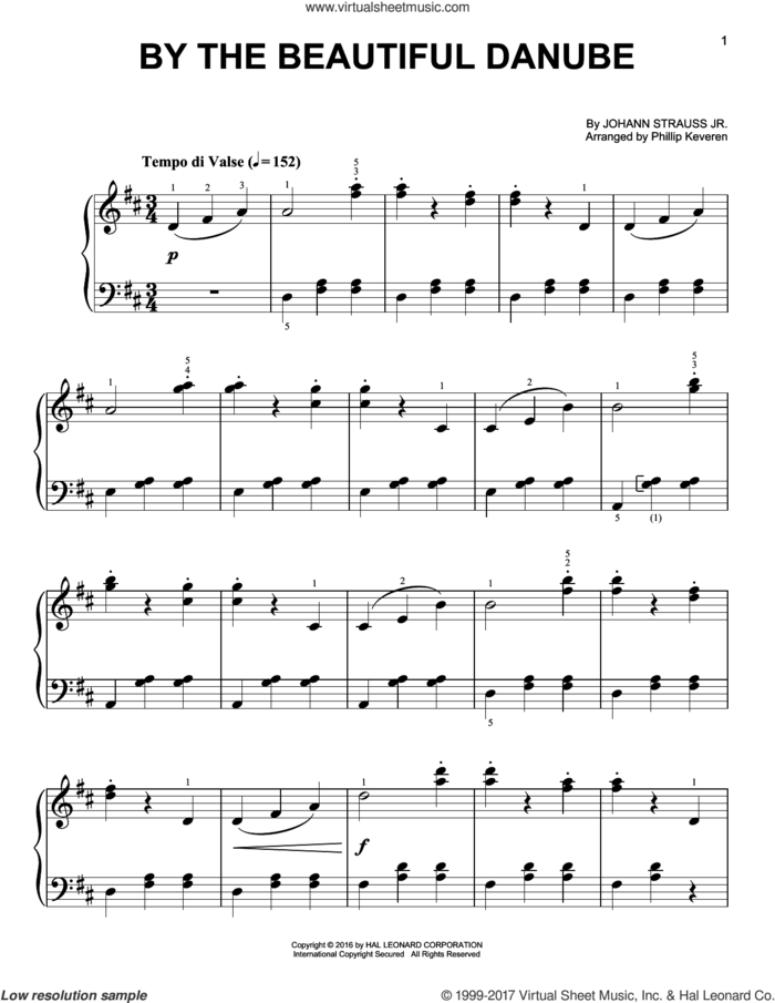 By The Beautiful Blue Danube [Classical version] (arr. Phillip Keveren) sheet music for piano solo by Johann Strauss, Jr. and Phillip Keveren, classical score, easy skill level