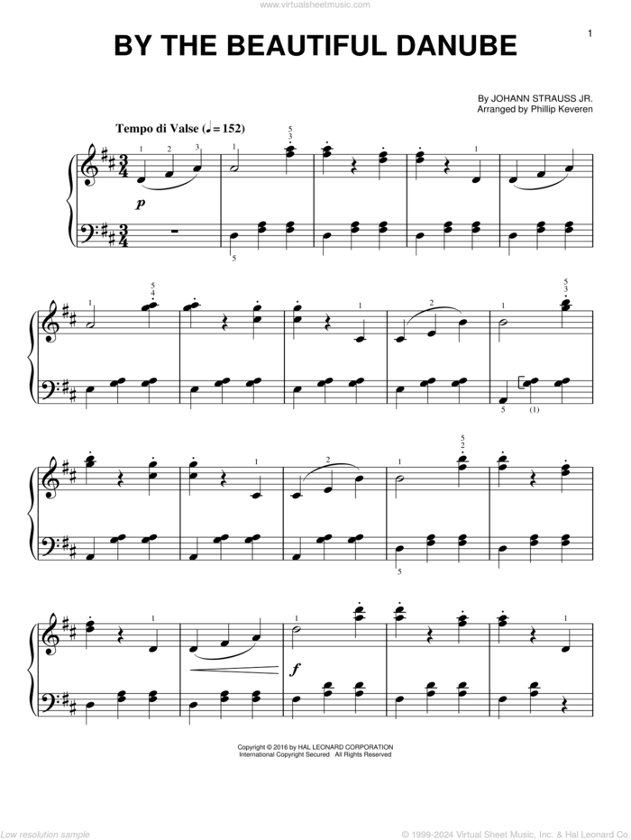 By The Beautiful Blue Danube [Classical version] (arr. Phillip Keveren) sheet music for piano solo by Johann Strauss, Jr. and Phillip Keveren, classical score, easy skill level